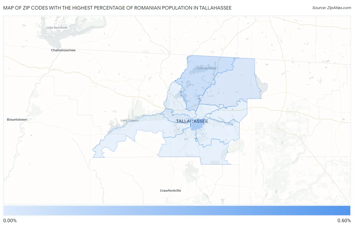 Zip Codes with the Highest Percentage of Romanian Population in Tallahassee Map