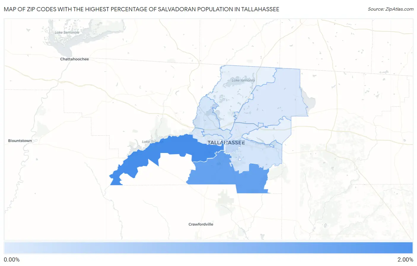 Zip Codes with the Highest Percentage of Salvadoran Population in Tallahassee Map