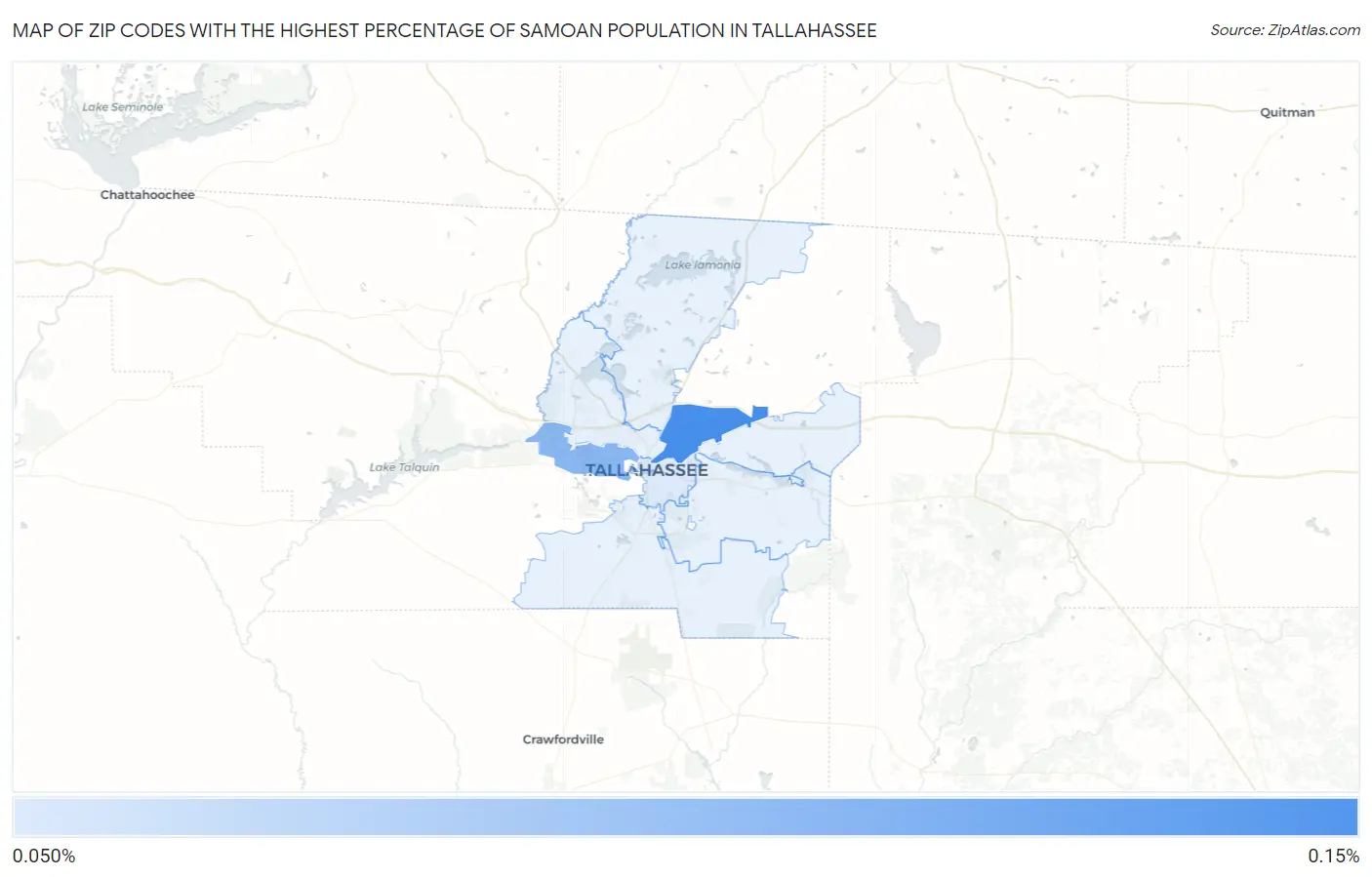 Zip Codes with the Highest Percentage of Samoan Population in Tallahassee Map