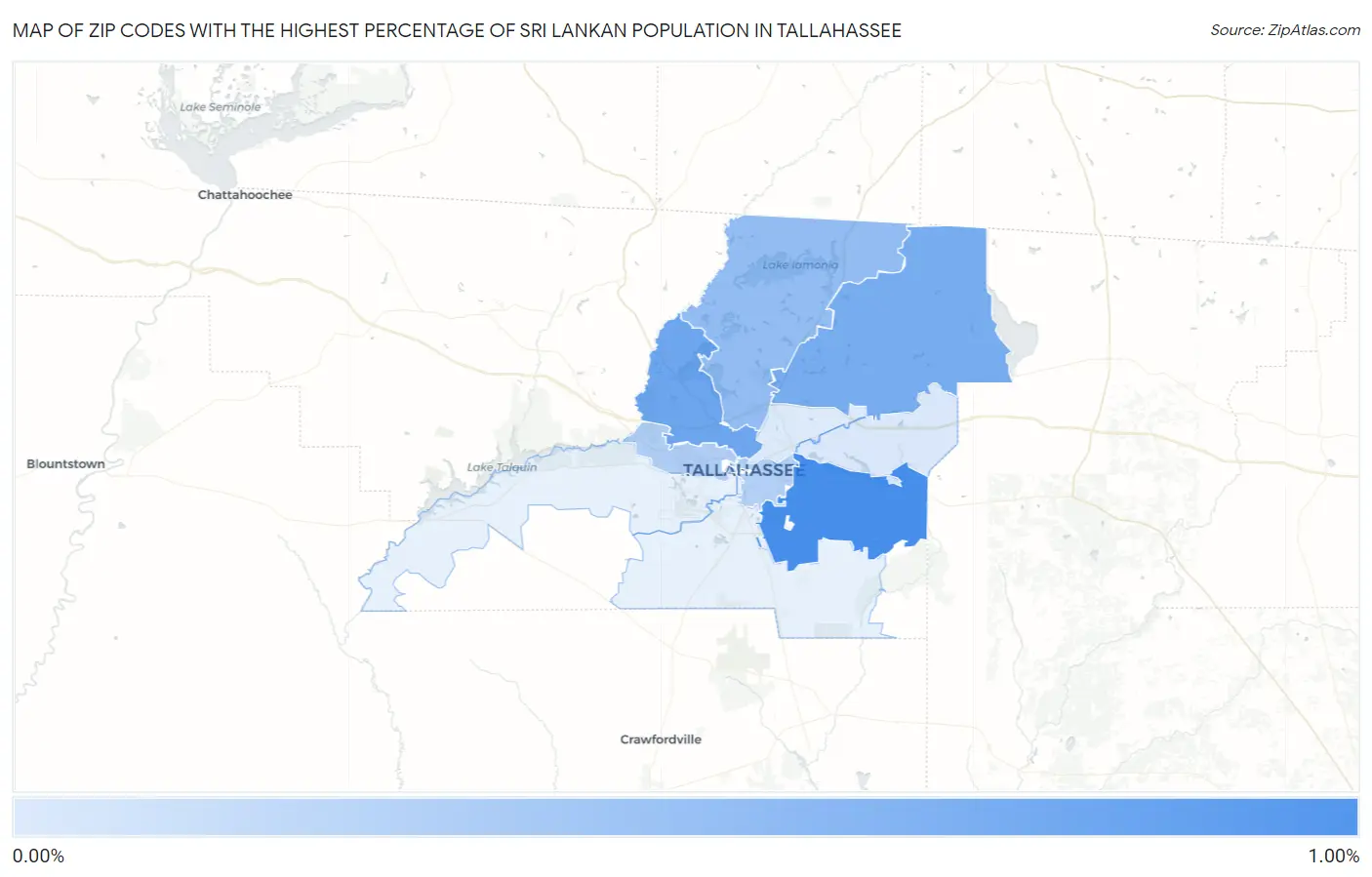 Zip Codes with the Highest Percentage of Sri Lankan Population in Tallahassee Map