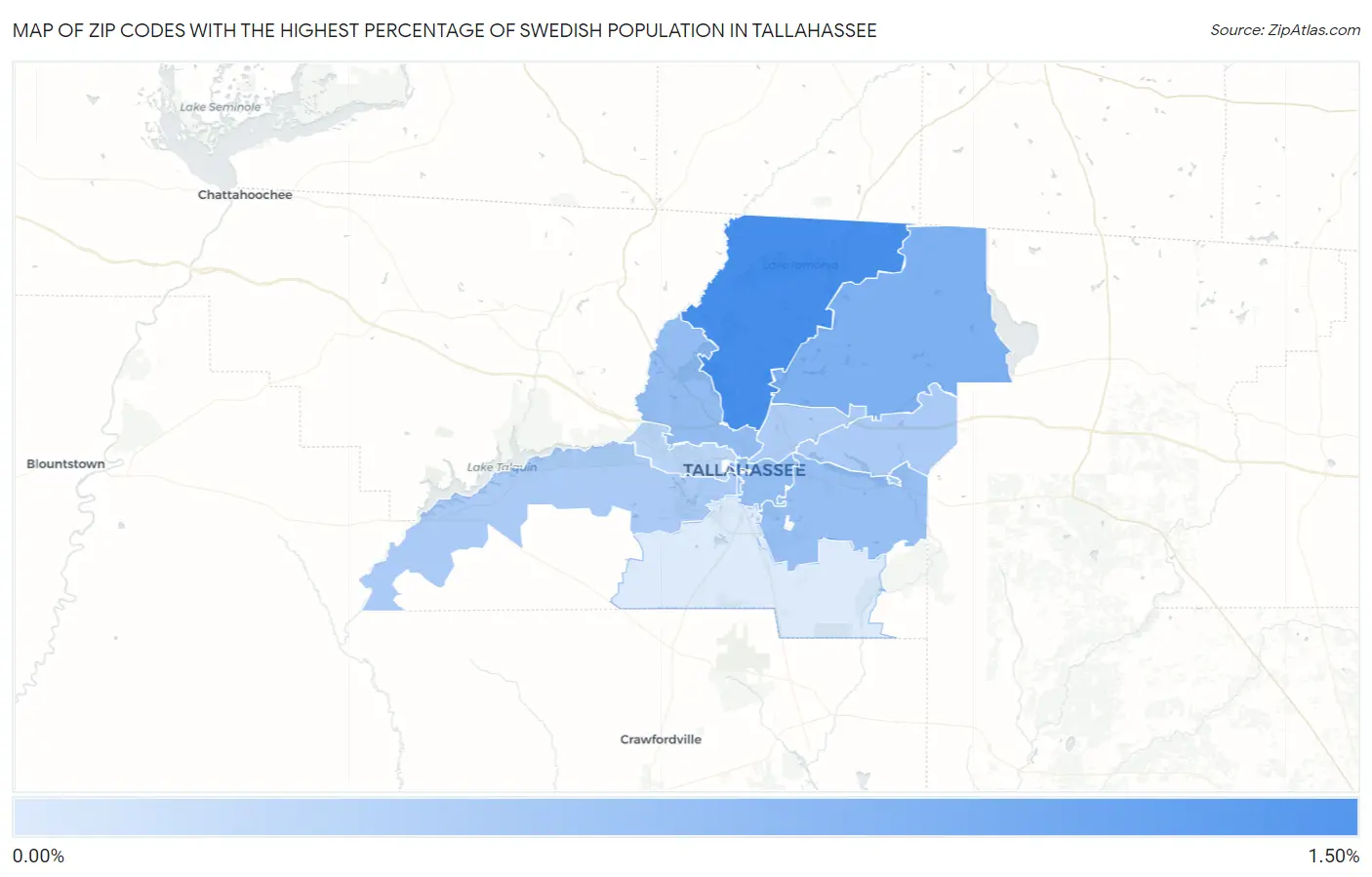 Zip Codes with the Highest Percentage of Swedish Population in Tallahassee Map