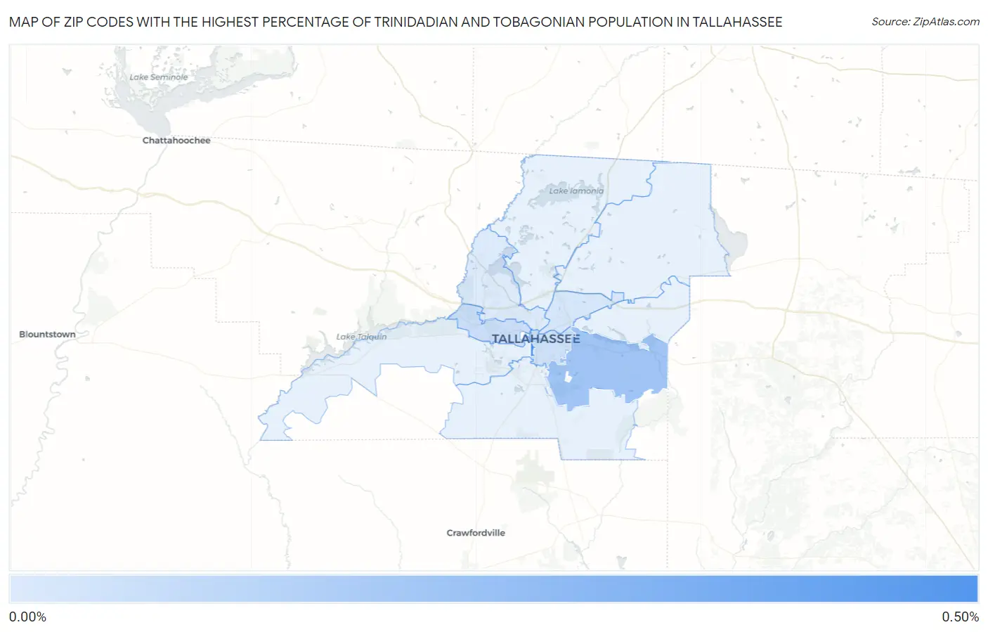 Zip Codes with the Highest Percentage of Trinidadian and Tobagonian Population in Tallahassee Map