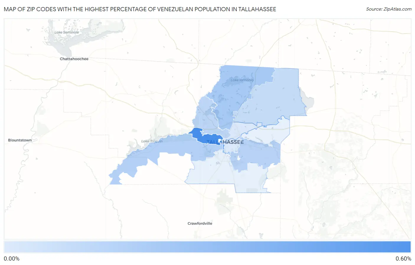 Zip Codes with the Highest Percentage of Venezuelan Population in Tallahassee Map