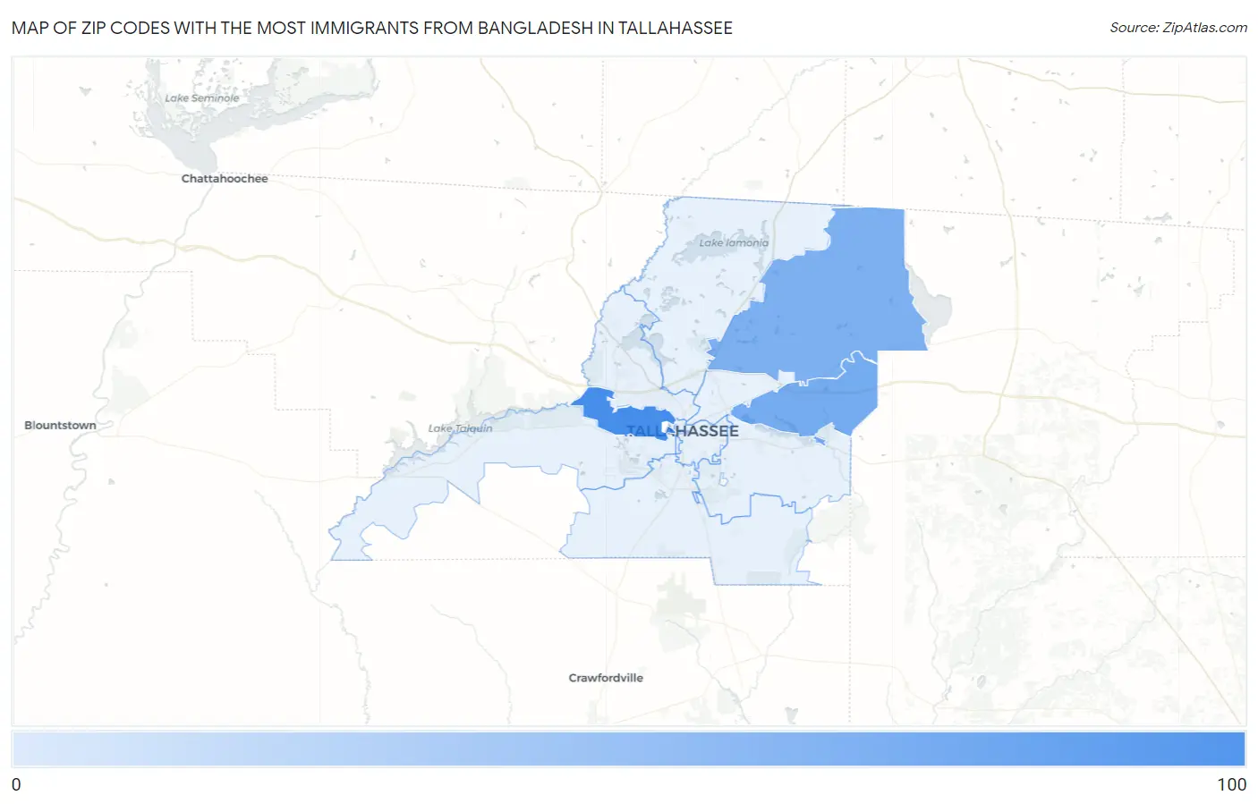 Zip Codes with the Most Immigrants from Bangladesh in Tallahassee Map