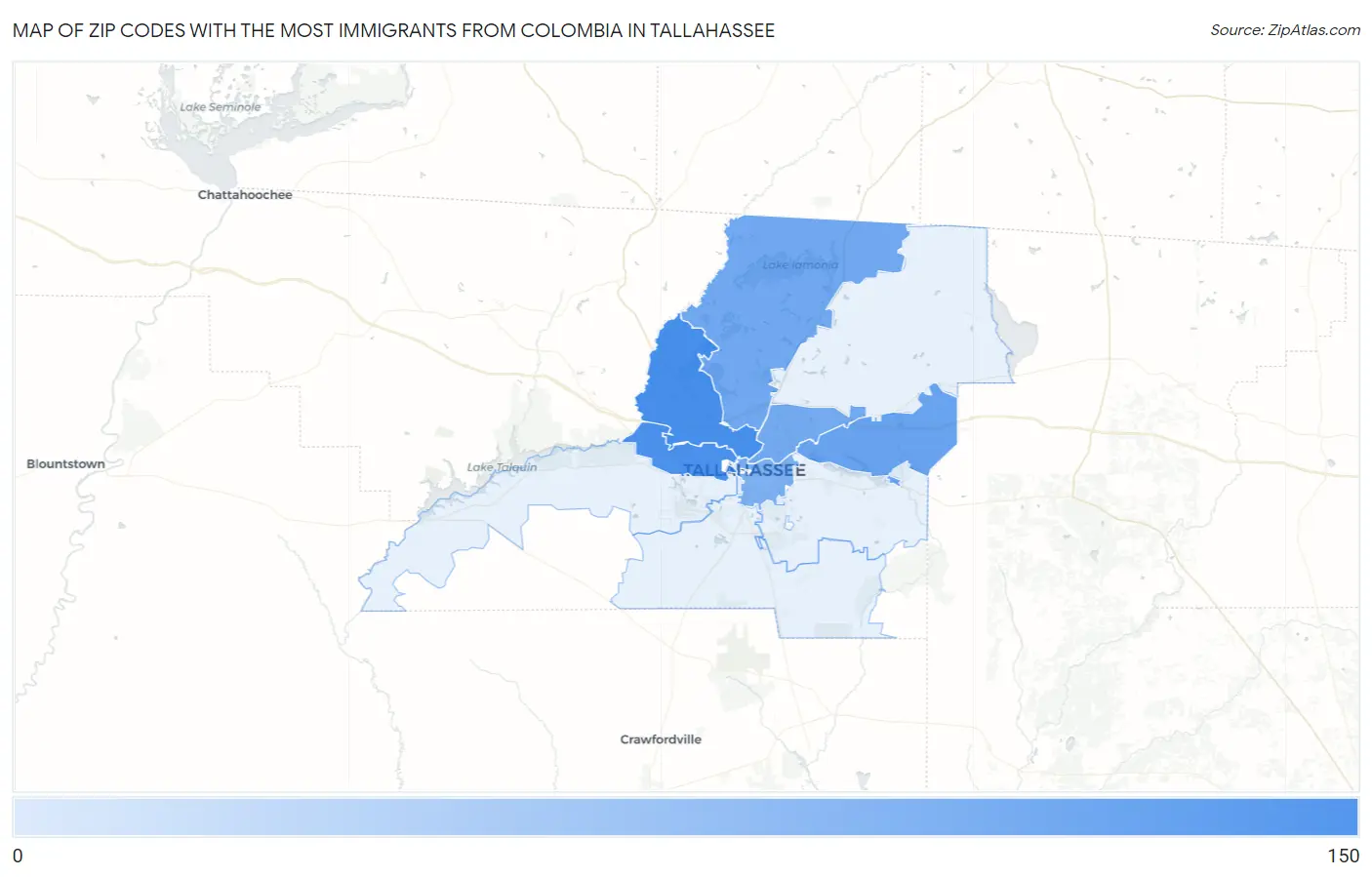 Zip Codes with the Most Immigrants from Colombia in Tallahassee Map