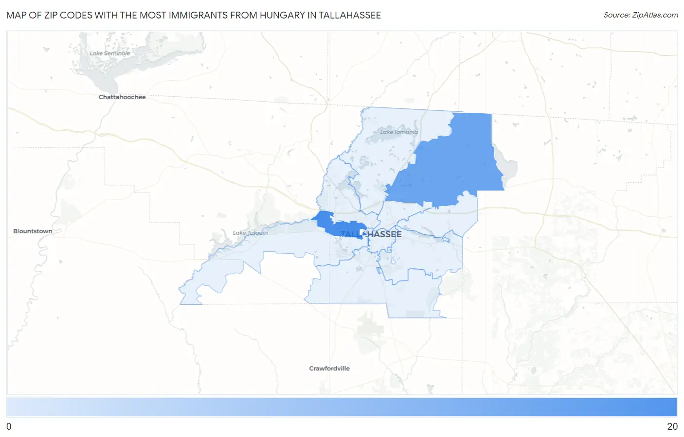 Zip Codes with the Most Immigrants from Hungary in Tallahassee Map