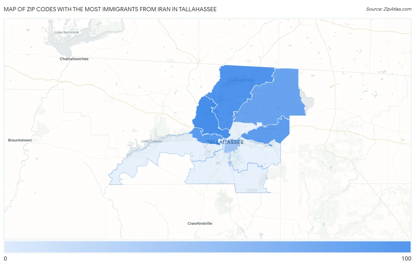 Zip Codes with the Most Immigrants from Iran in Tallahassee Map