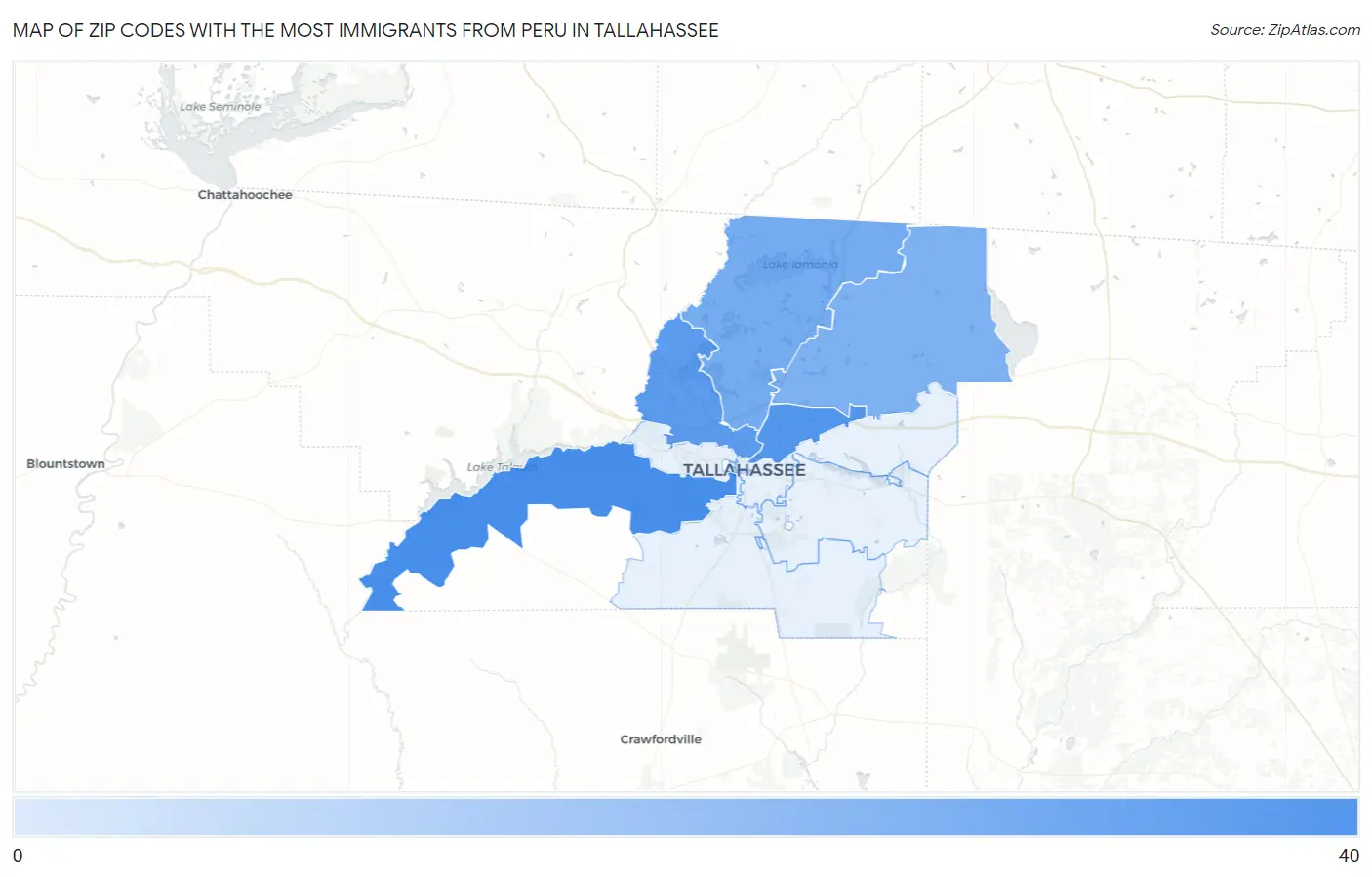Zip Codes with the Most Immigrants from Peru in Tallahassee Map