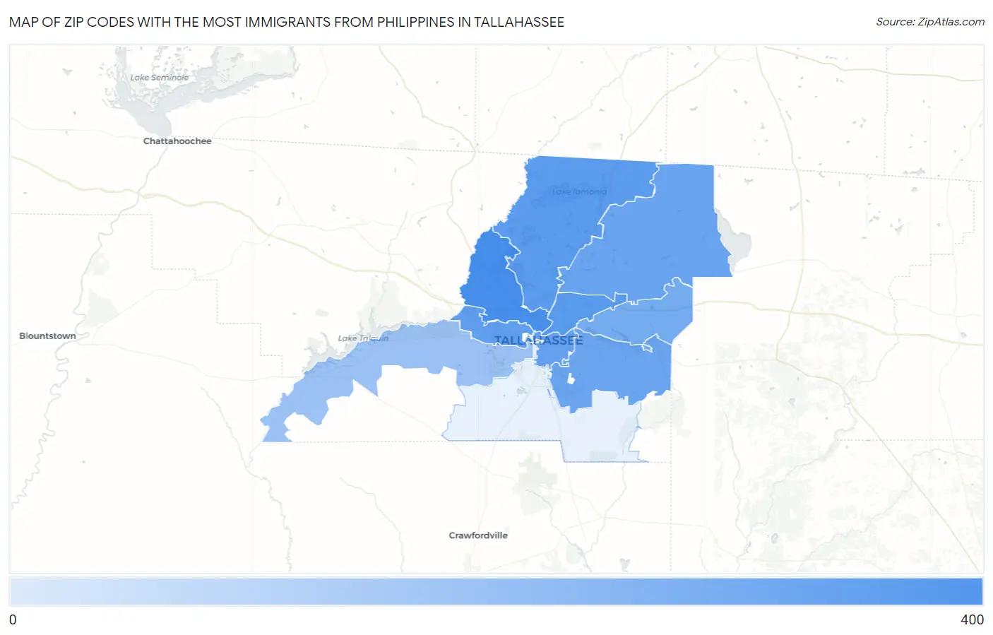 Zip Codes with the Most Immigrants from Philippines in Tallahassee Map