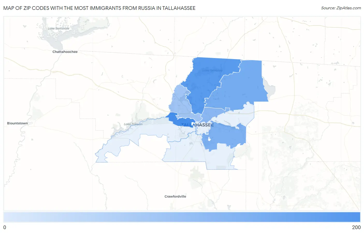 Zip Codes with the Most Immigrants from Russia in Tallahassee Map
