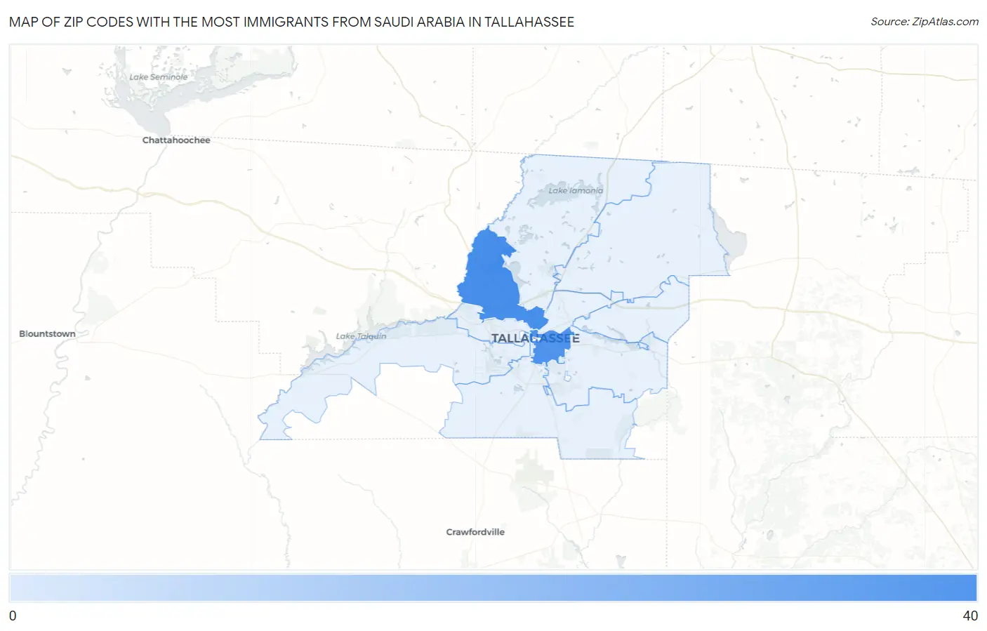 Zip Codes with the Most Immigrants from Saudi Arabia in Tallahassee Map
