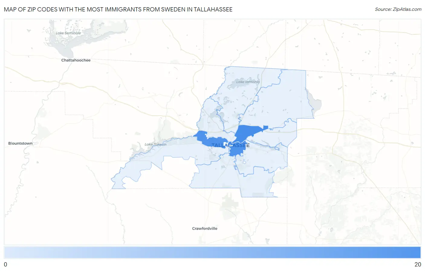 Zip Codes with the Most Immigrants from Sweden in Tallahassee Map