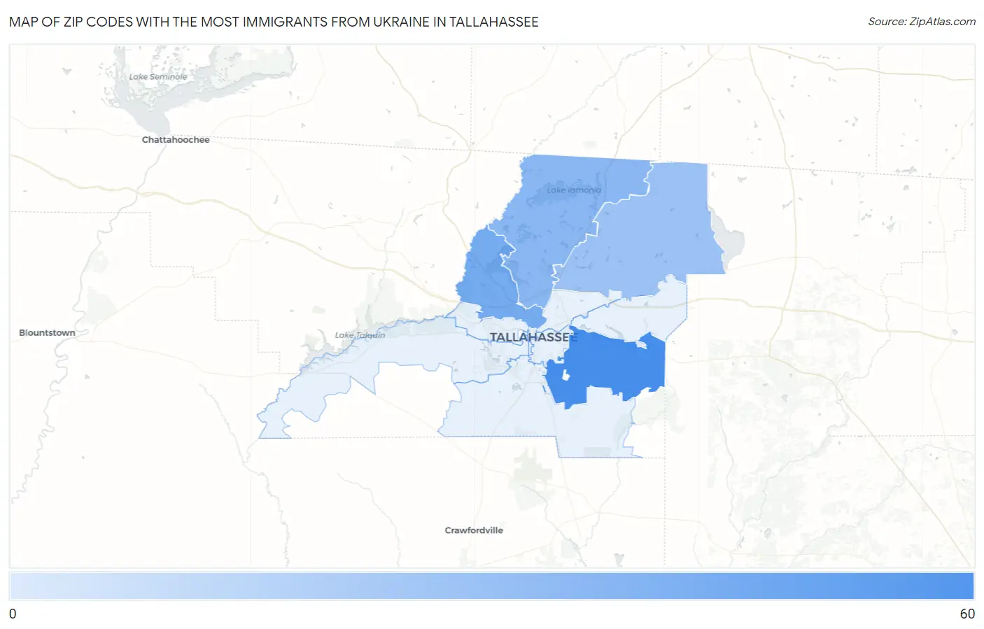 Zip Codes with the Most Immigrants from Ukraine in Tallahassee Map