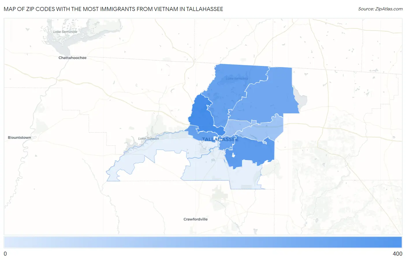 Zip Codes with the Most Immigrants from Vietnam in Tallahassee Map