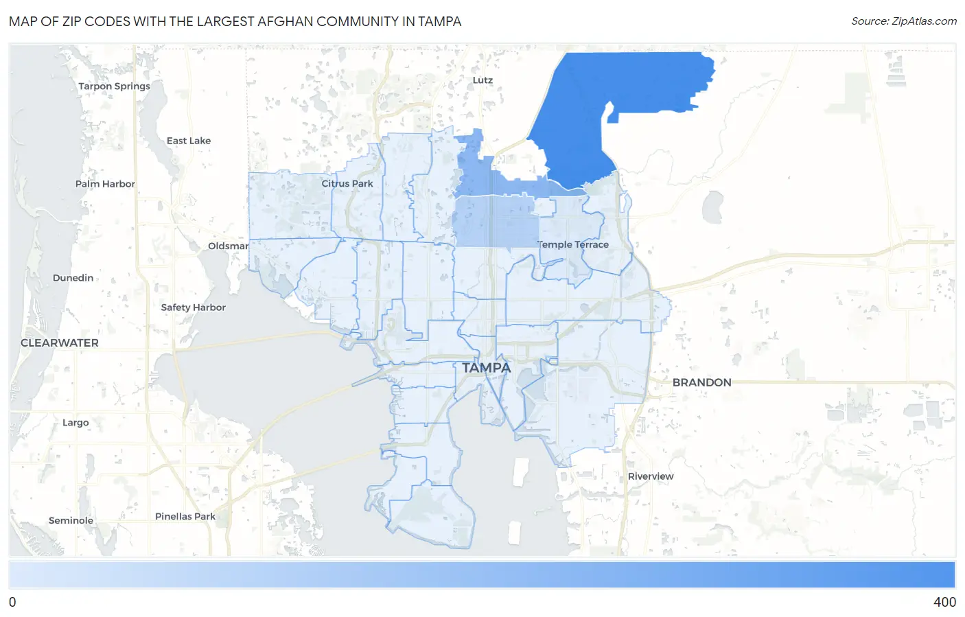 Zip Codes with the Largest Afghan Community in Tampa Map