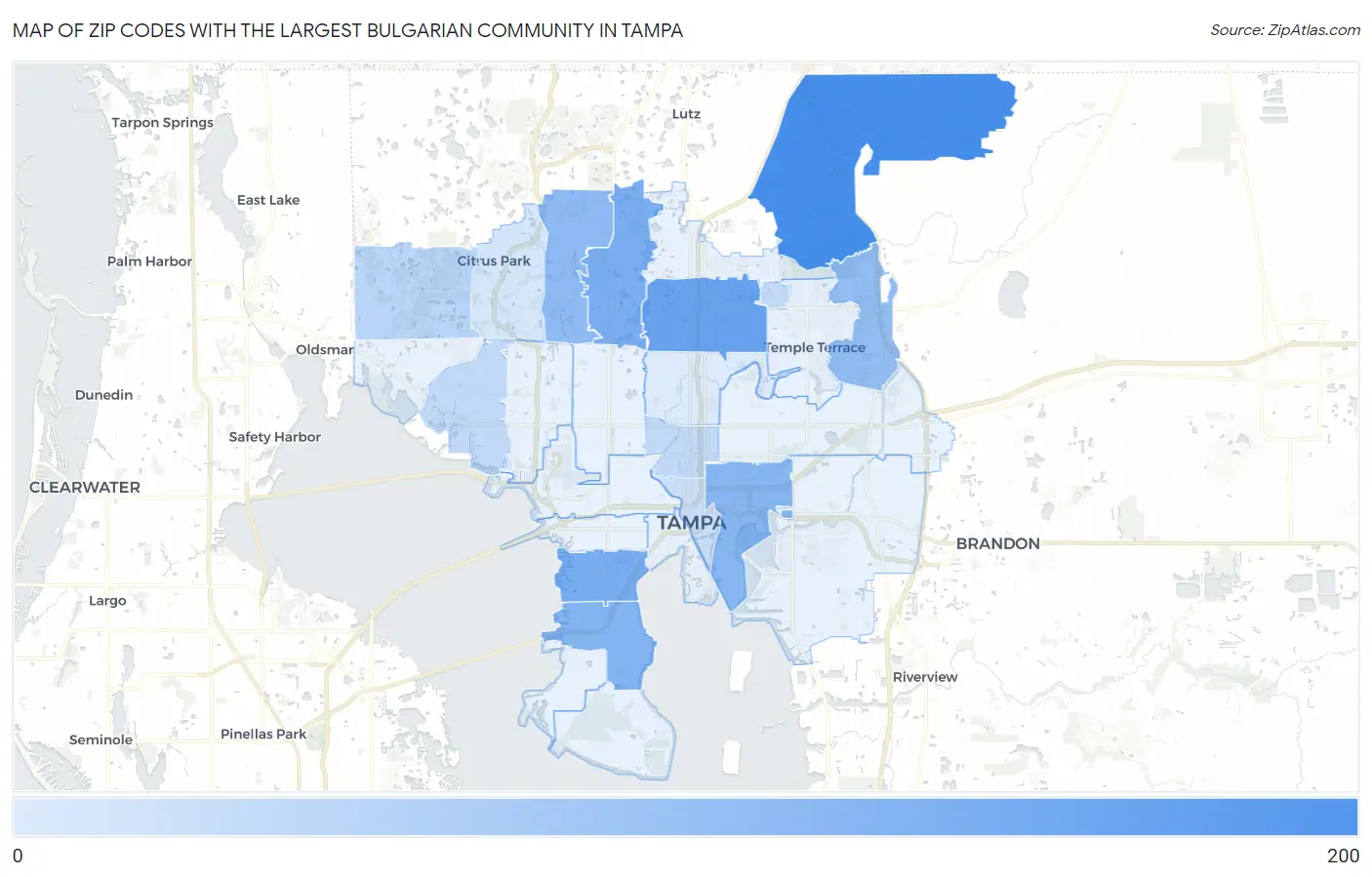 Zip Codes with the Largest Bulgarian Community in Tampa Map