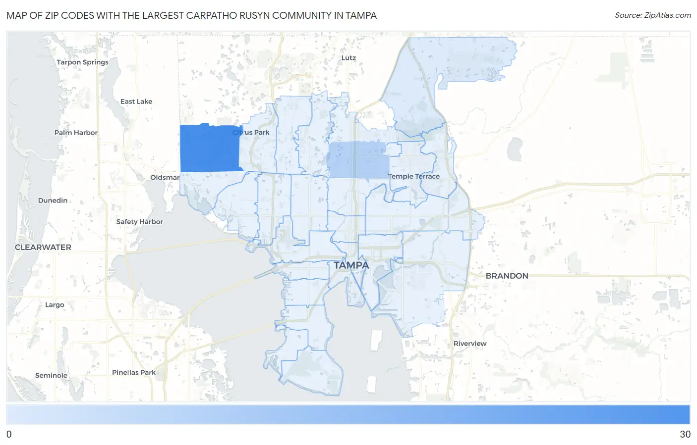 Zip Codes with the Largest Carpatho Rusyn Community in Tampa Map