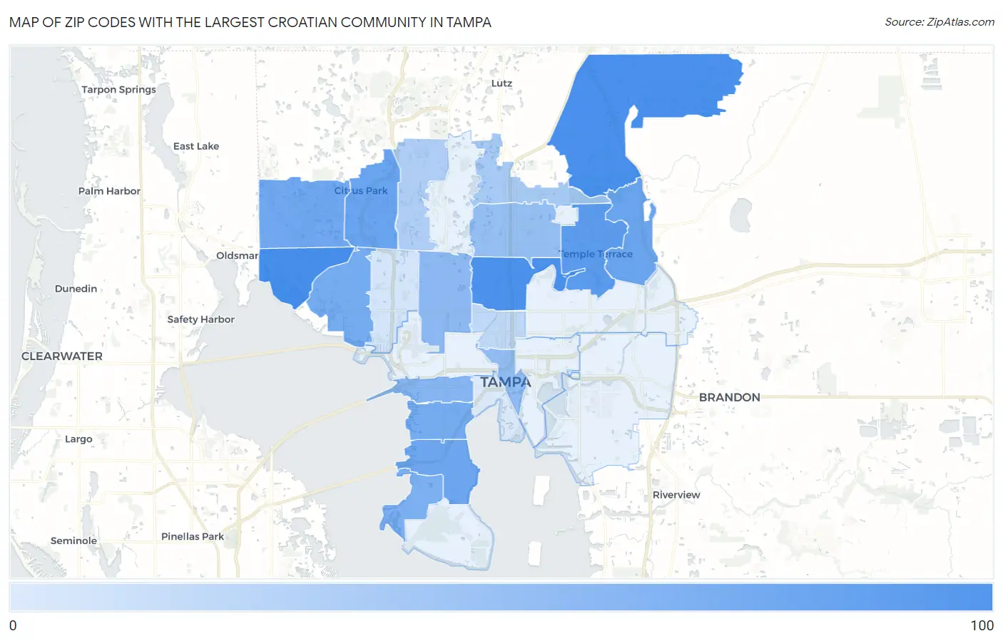 Zip Codes with the Largest Croatian Community in Tampa Map