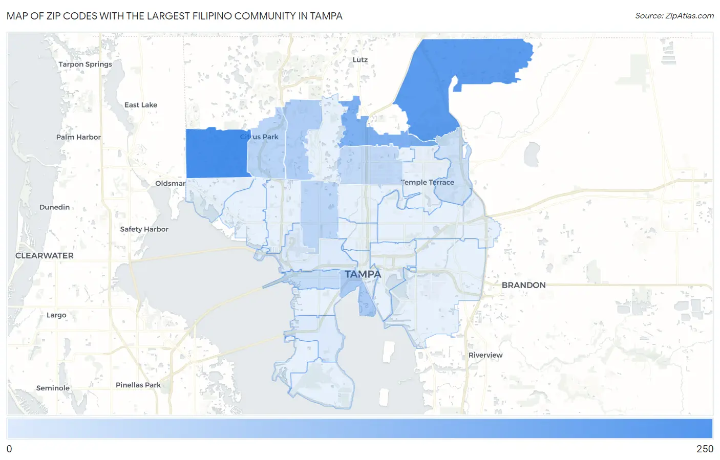 Zip Codes with the Largest Filipino Community in Tampa Map