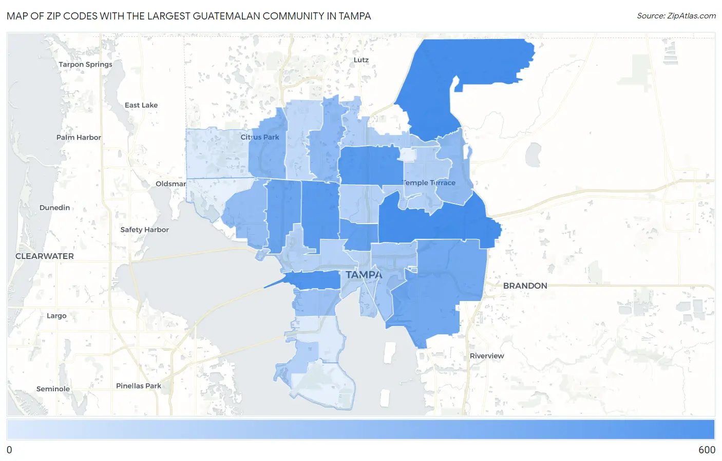 Zip Codes with the Largest Guatemalan Community in Tampa Map