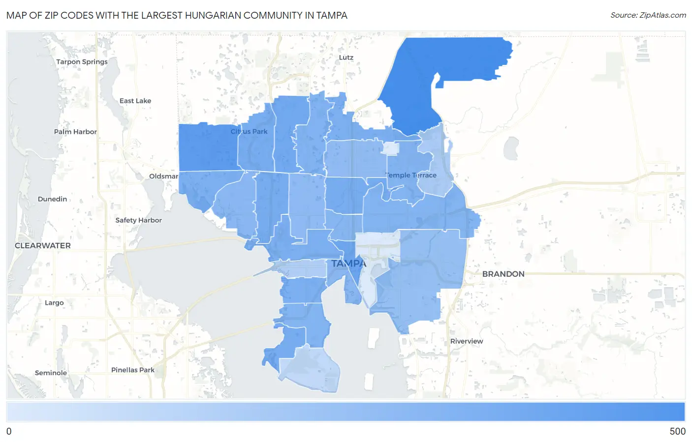 Zip Codes with the Largest Hungarian Community in Tampa Map