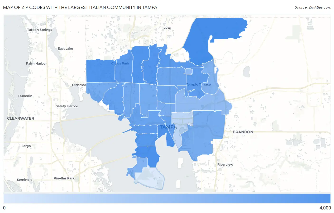 Zip Codes with the Largest Italian Community in Tampa Map