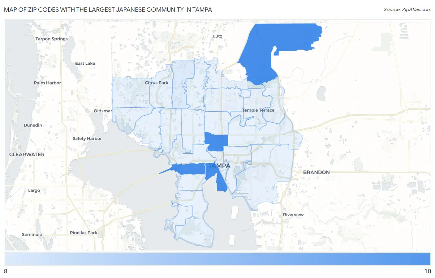 Zip Codes with the Largest Japanese Community in Tampa Map