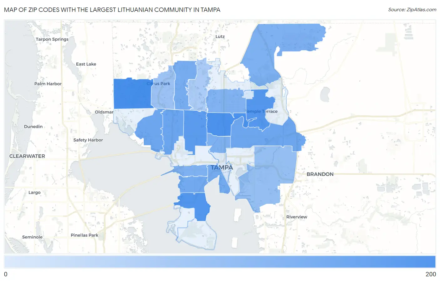 Zip Codes with the Largest Lithuanian Community in Tampa Map