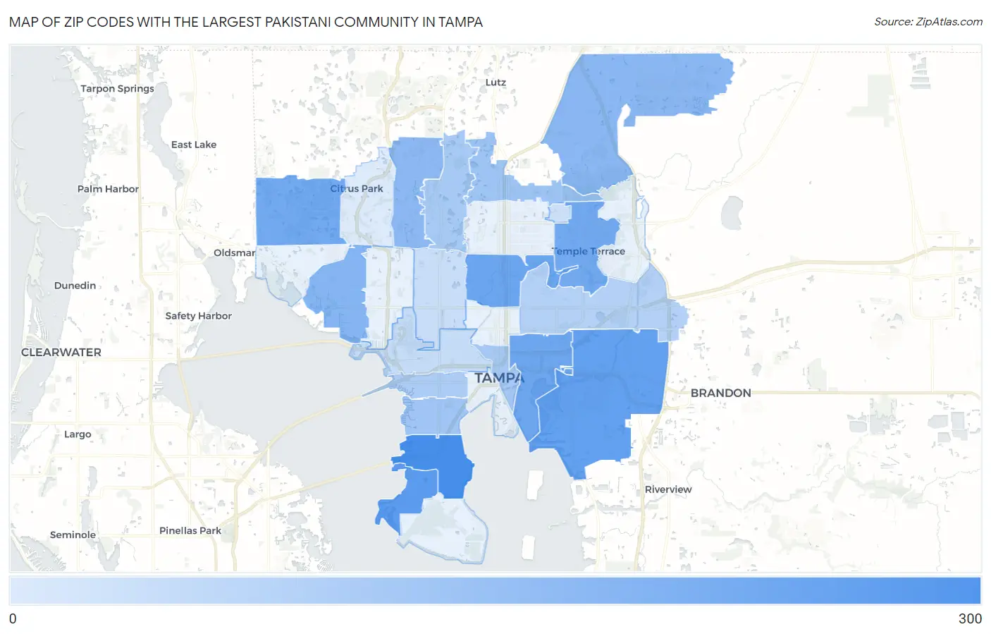 Zip Codes with the Largest Pakistani Community in Tampa Map