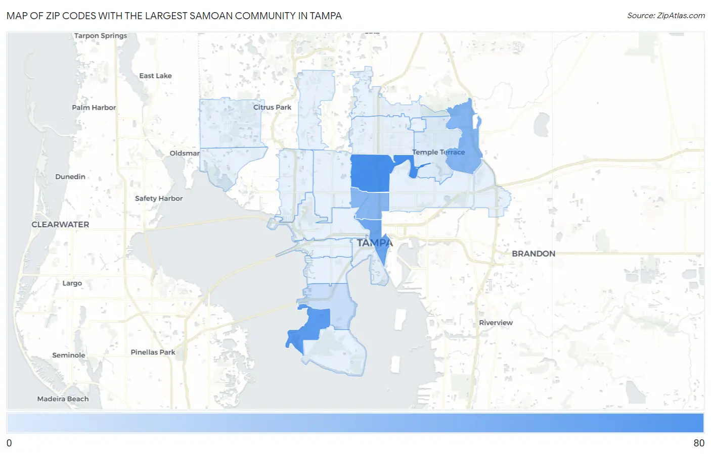 Zip Codes with the Largest Samoan Community in Tampa Map