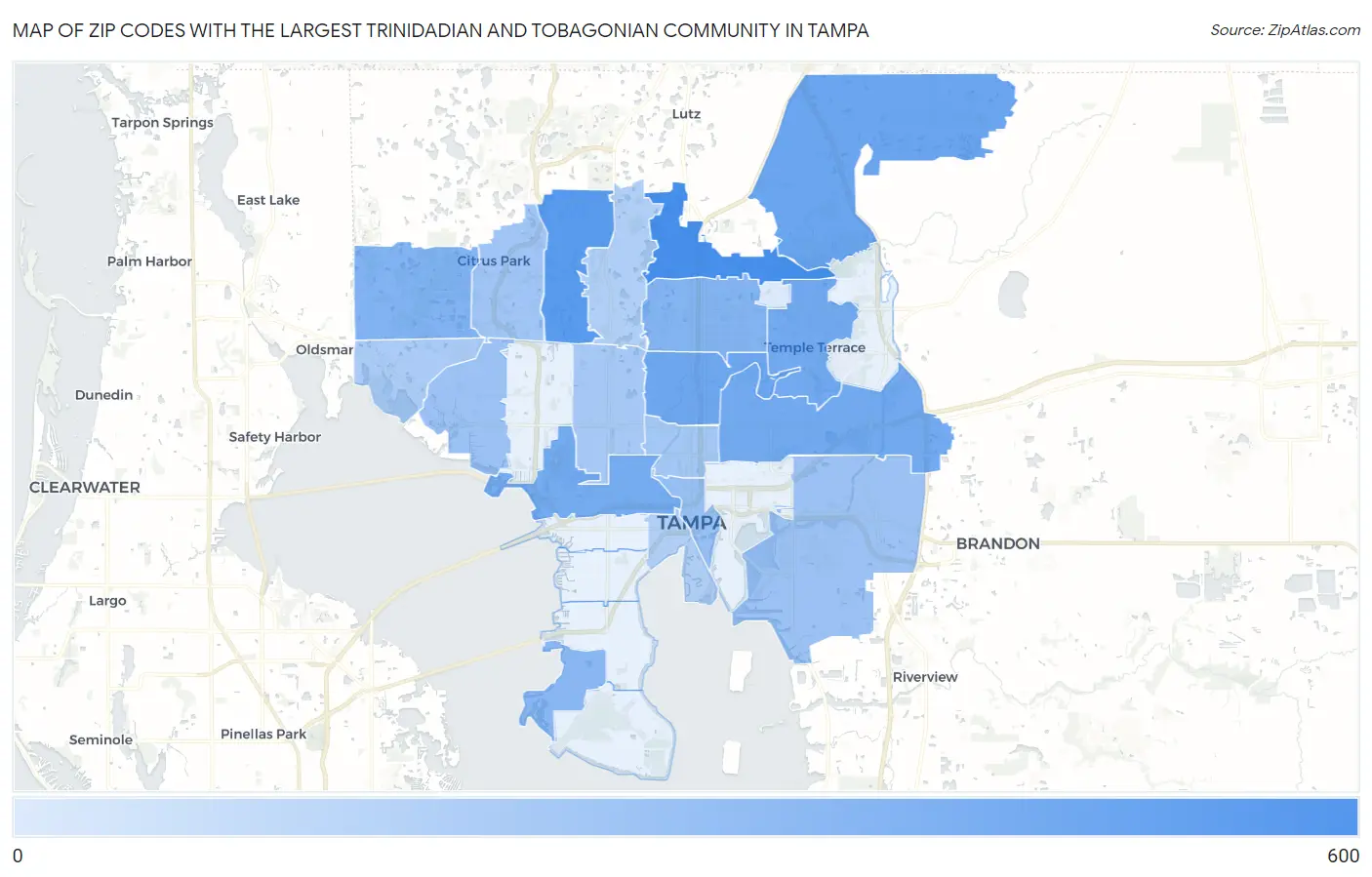 Zip Codes with the Largest Trinidadian and Tobagonian Community in Tampa Map