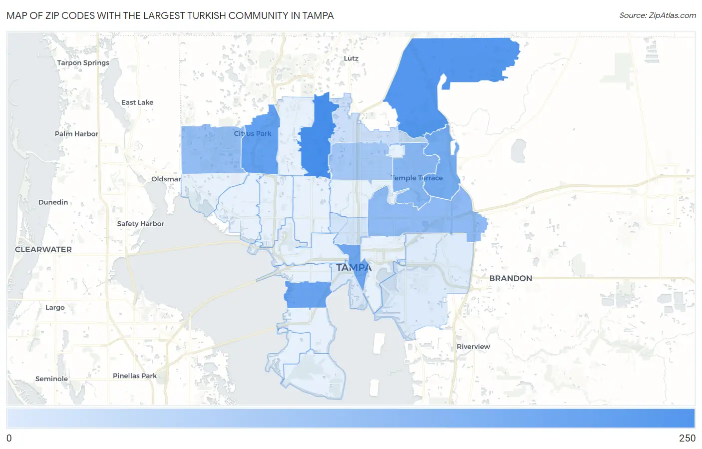Zip Codes with the Largest Turkish Community in Tampa Map