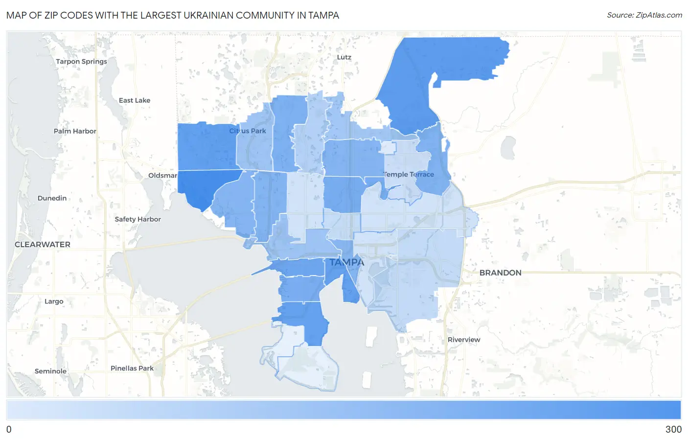 Zip Codes with the Largest Ukrainian Community in Tampa Map