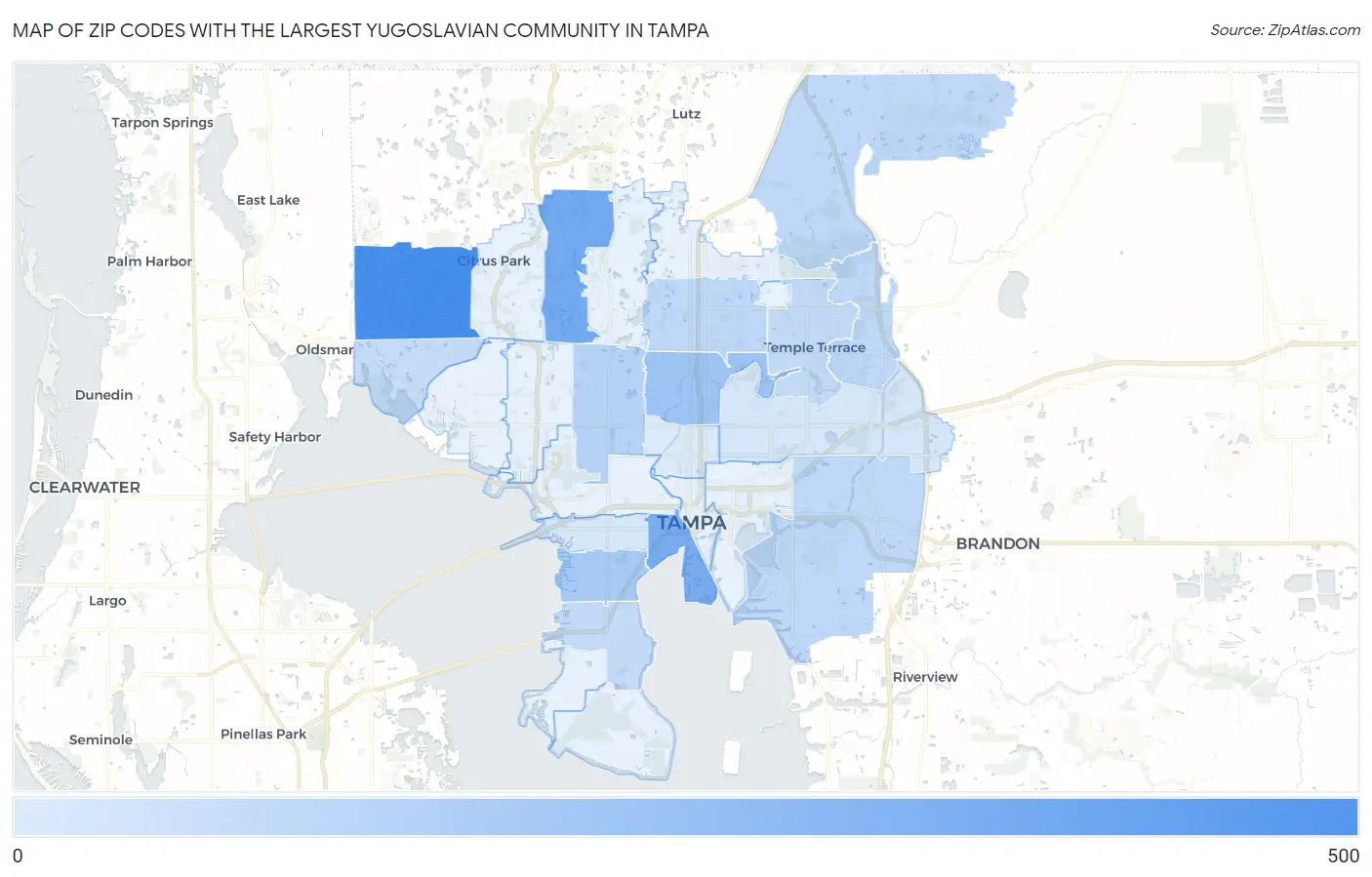 Zip Codes with the Largest Yugoslavian Community in Tampa Map