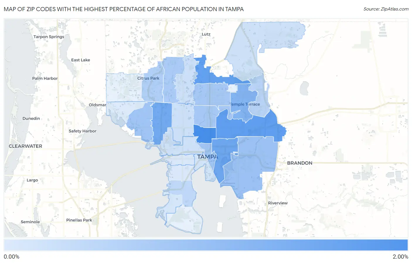 Zip Codes with the Highest Percentage of African Population in Tampa Map