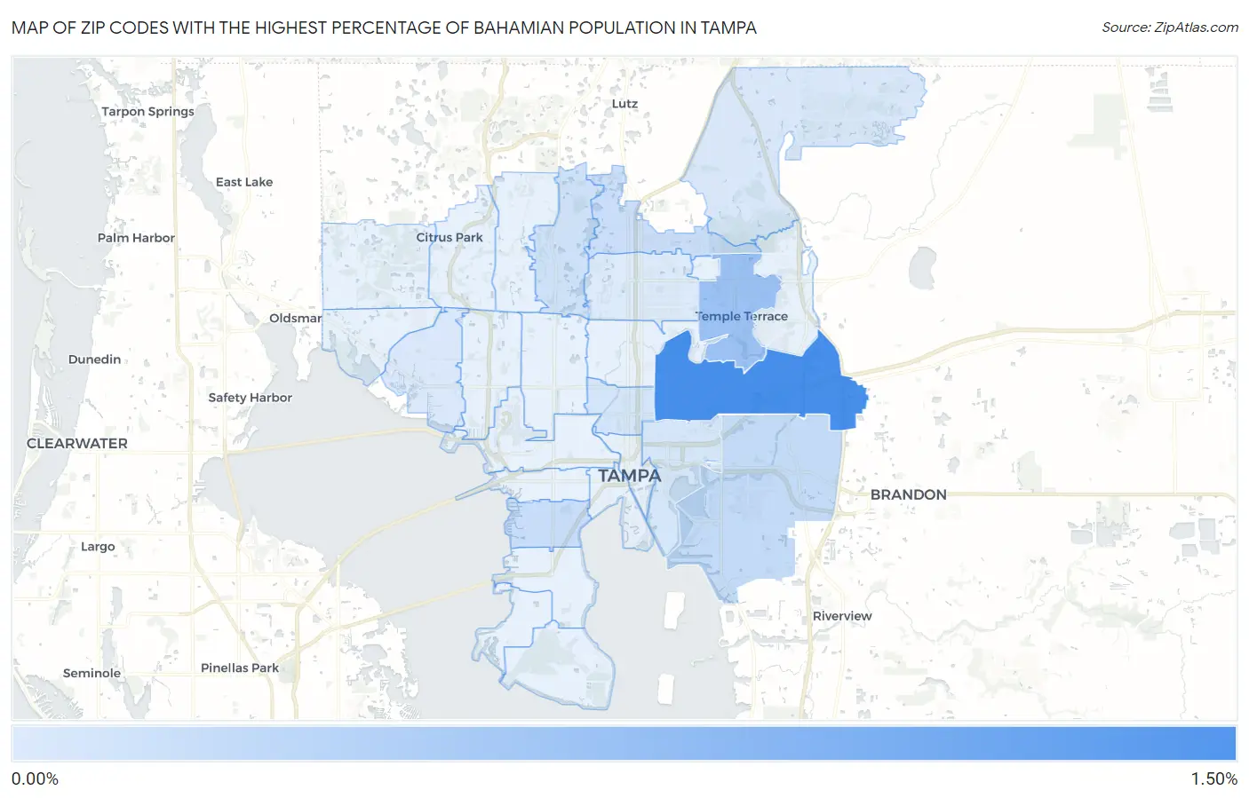 Zip Codes with the Highest Percentage of Bahamian Population in Tampa Map