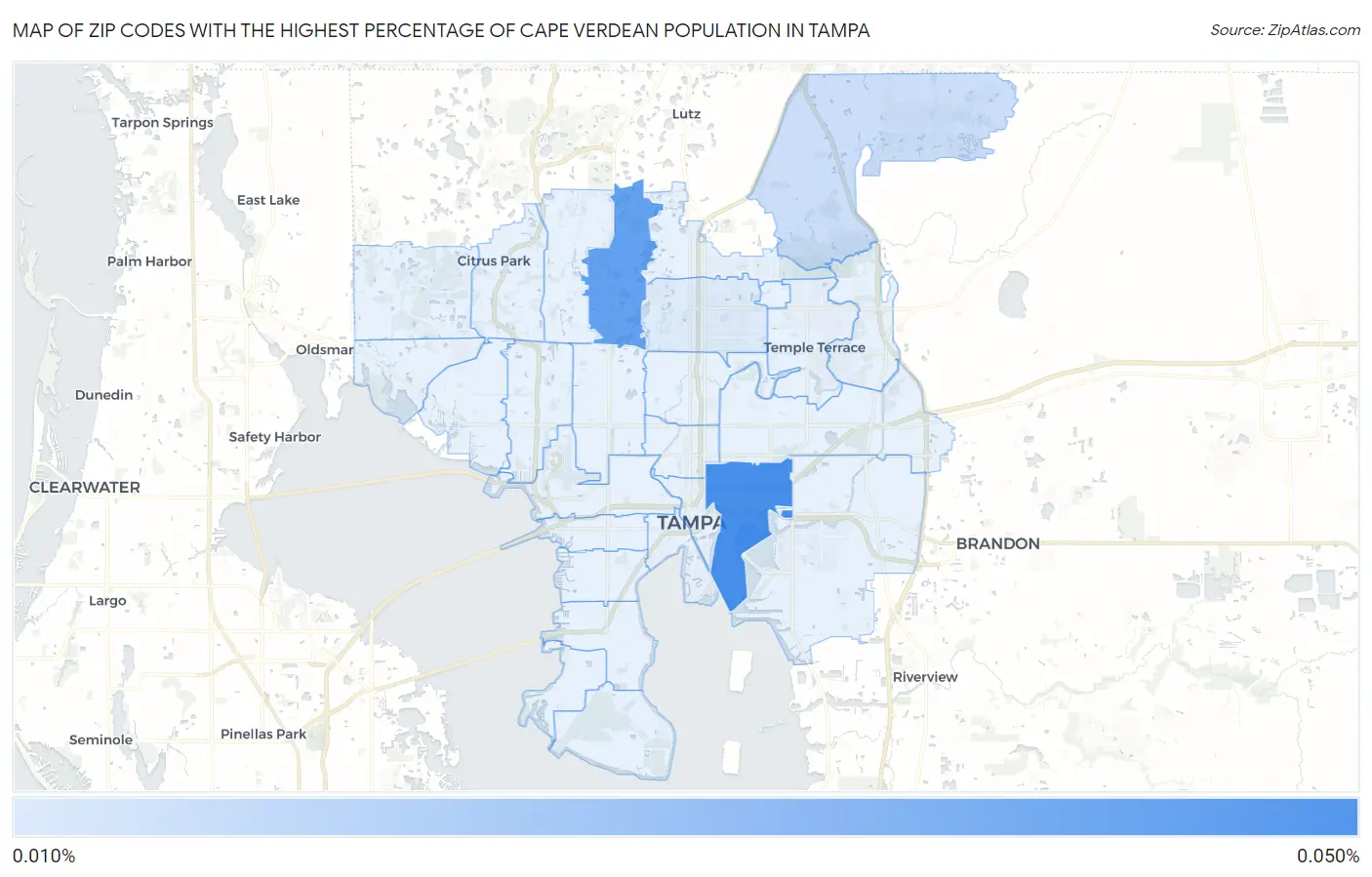 Zip Codes with the Highest Percentage of Cape Verdean Population in Tampa Map
