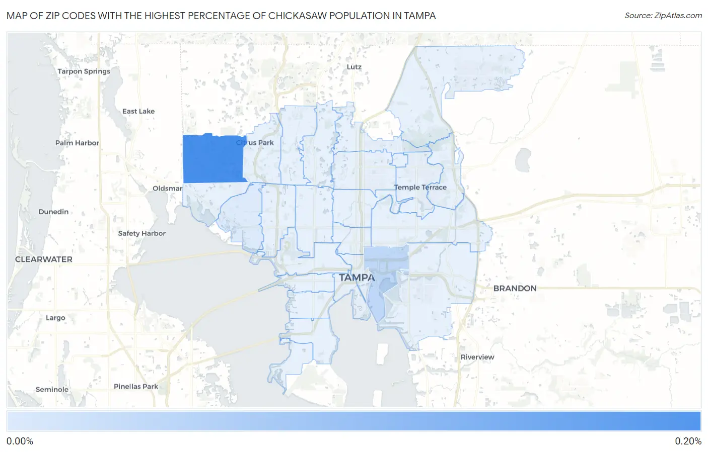 Zip Codes with the Highest Percentage of Chickasaw Population in Tampa Map