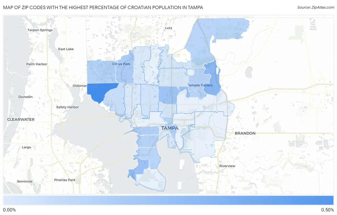 Zip Codes with the Highest Percentage of Croatian Population in Tampa Map