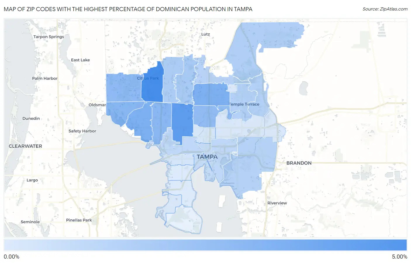 Zip Codes with the Highest Percentage of Dominican Population in Tampa Map