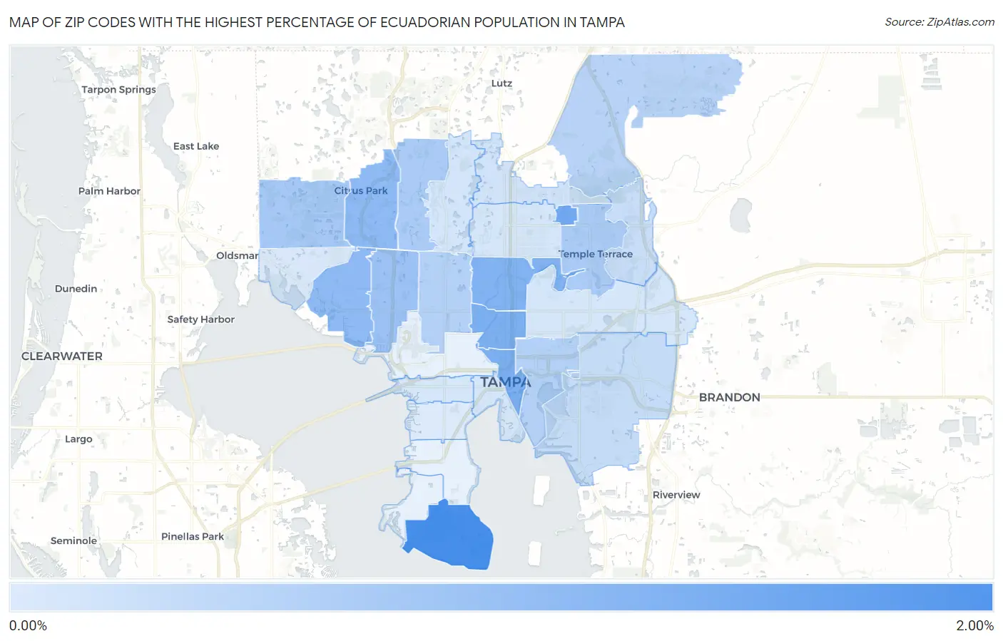 Zip Codes with the Highest Percentage of Ecuadorian Population in Tampa Map
