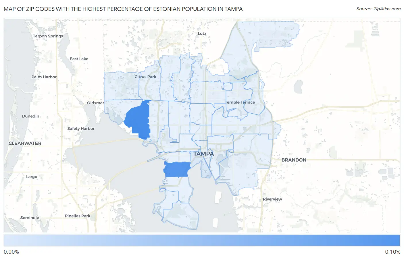 Zip Codes with the Highest Percentage of Estonian Population in Tampa Map