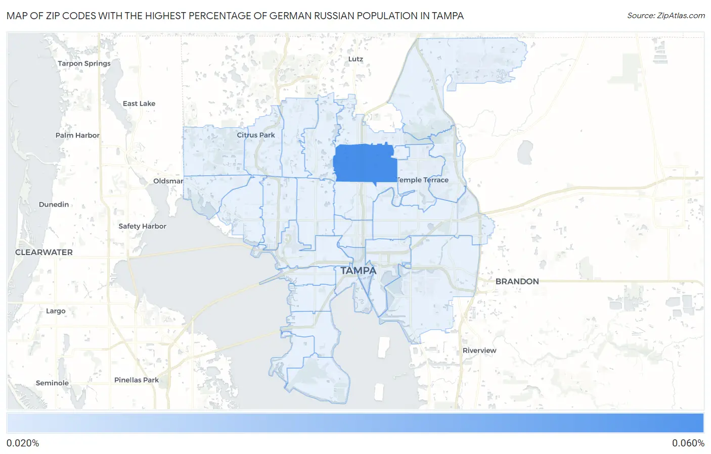 Zip Codes with the Highest Percentage of German Russian Population in Tampa Map