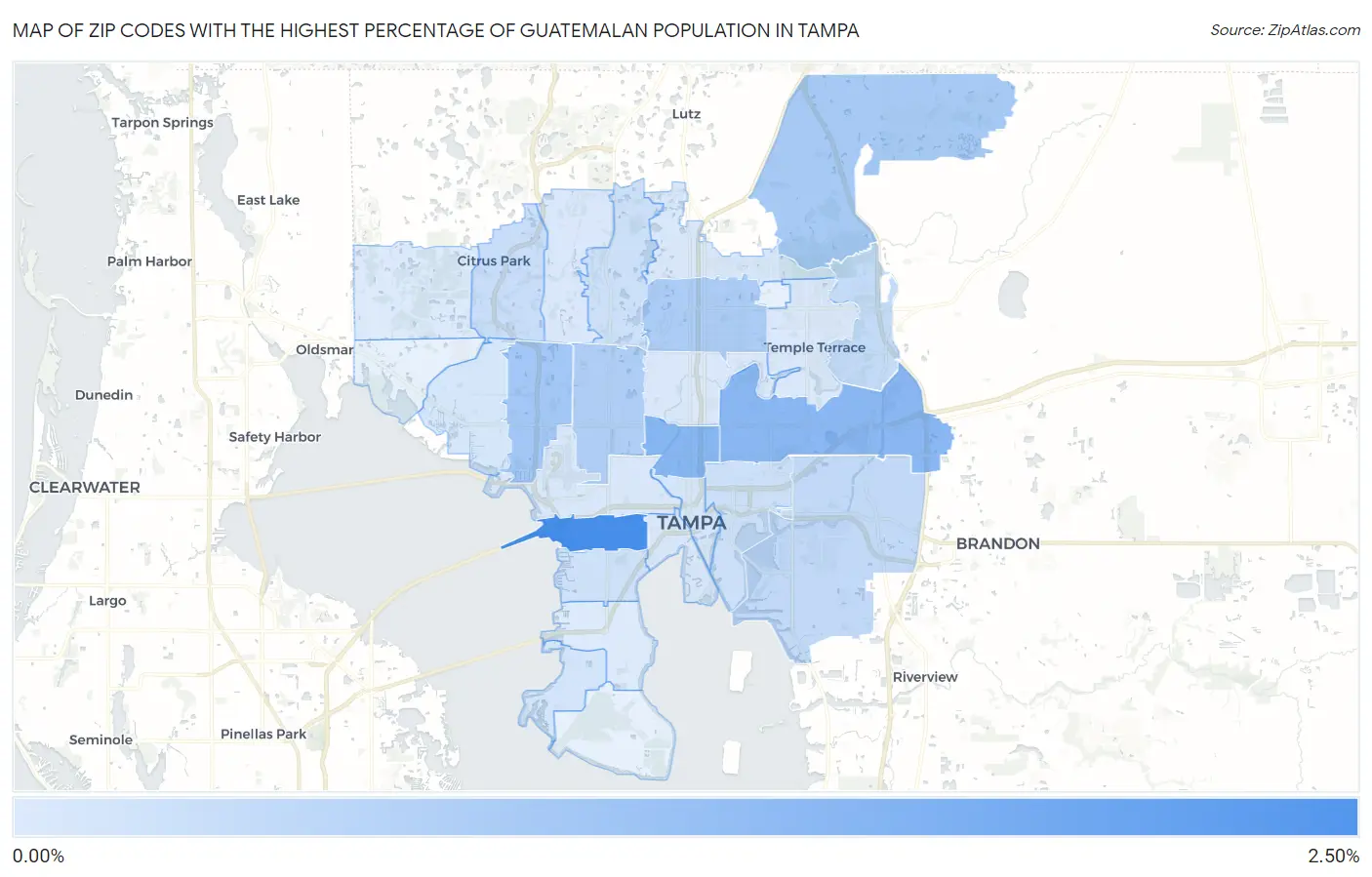 Zip Codes with the Highest Percentage of Guatemalan Population in Tampa Map