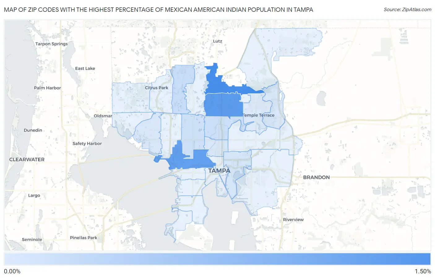 Zip Codes with the Highest Percentage of Mexican American Indian Population in Tampa Map