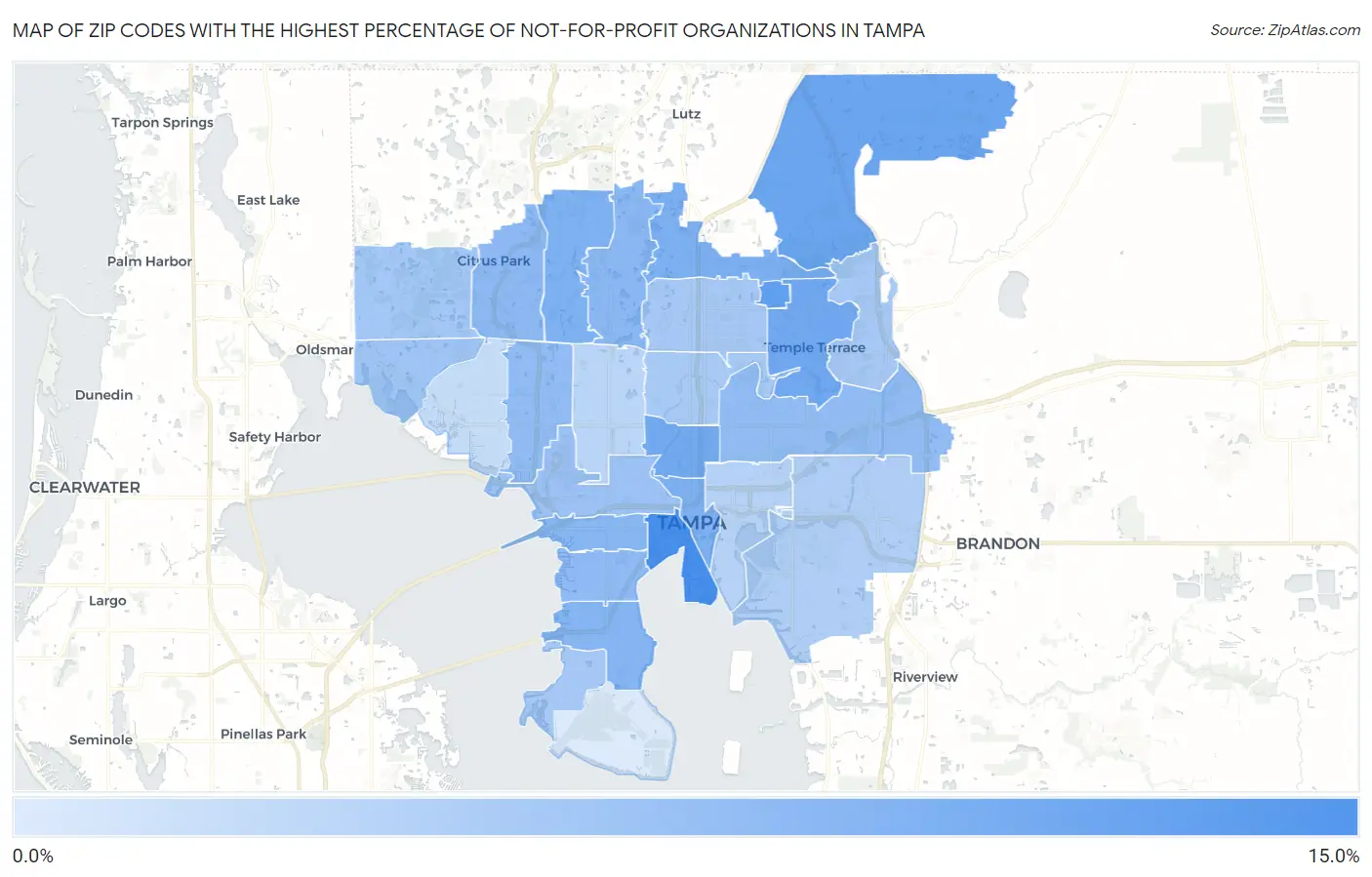 Zip Codes with the Highest Percentage of Not-for-profit Organizations in Tampa Map