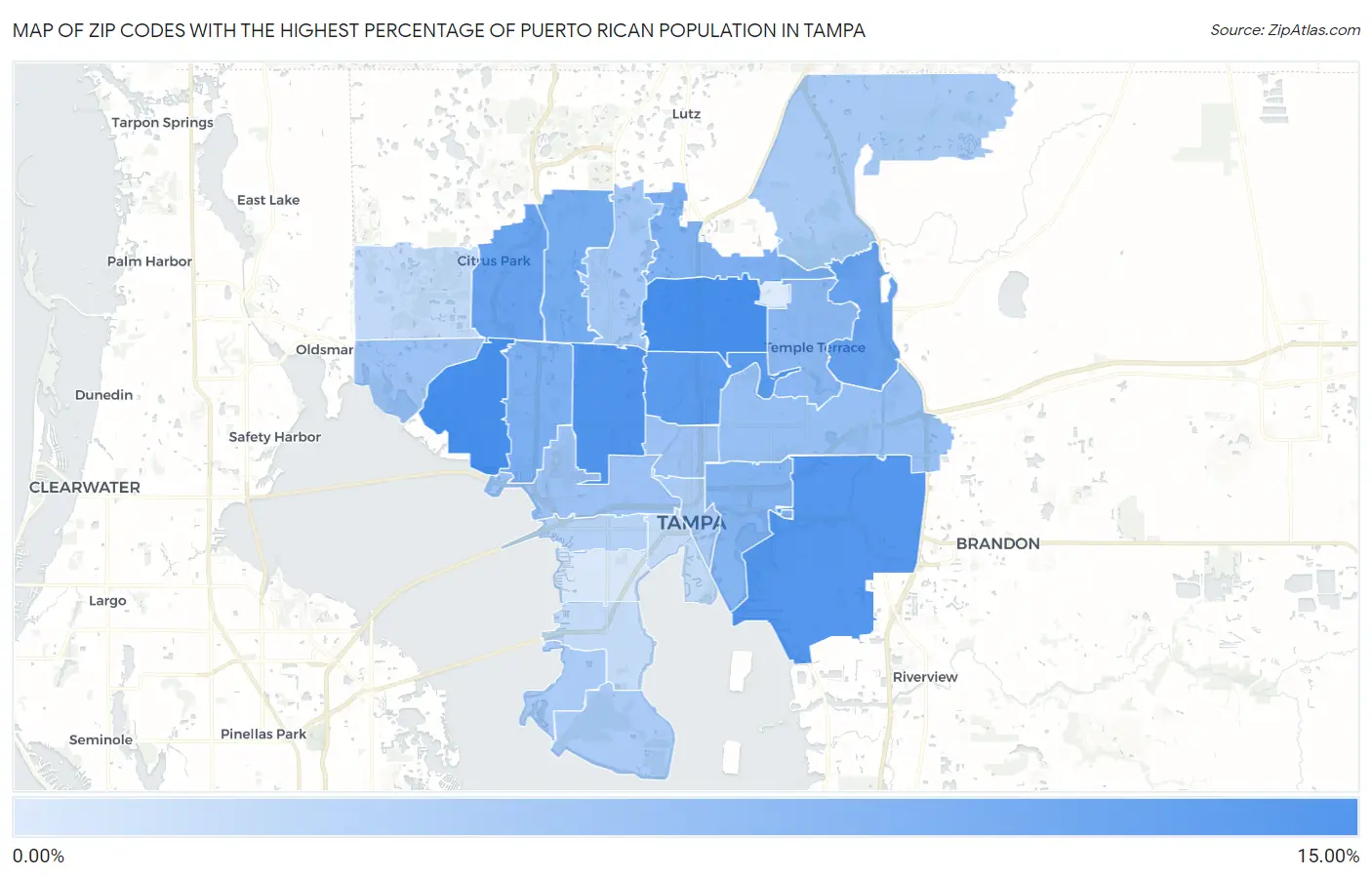 Zip Codes with the Highest Percentage of Puerto Rican Population in Tampa Map