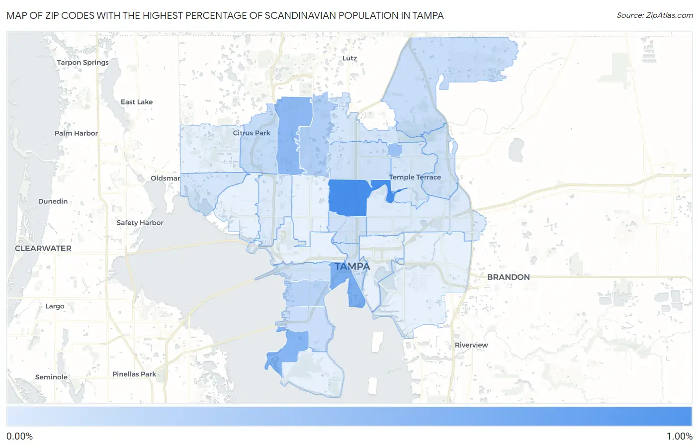 Zip Codes with the Highest Percentage of Scandinavian Population in Tampa Map