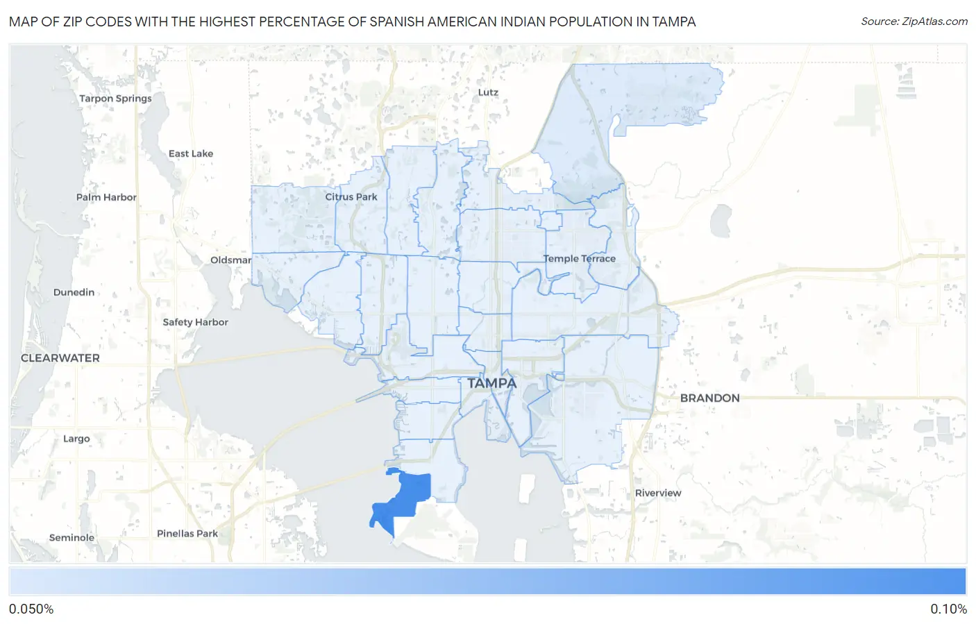 Zip Codes with the Highest Percentage of Spanish American Indian Population in Tampa Map