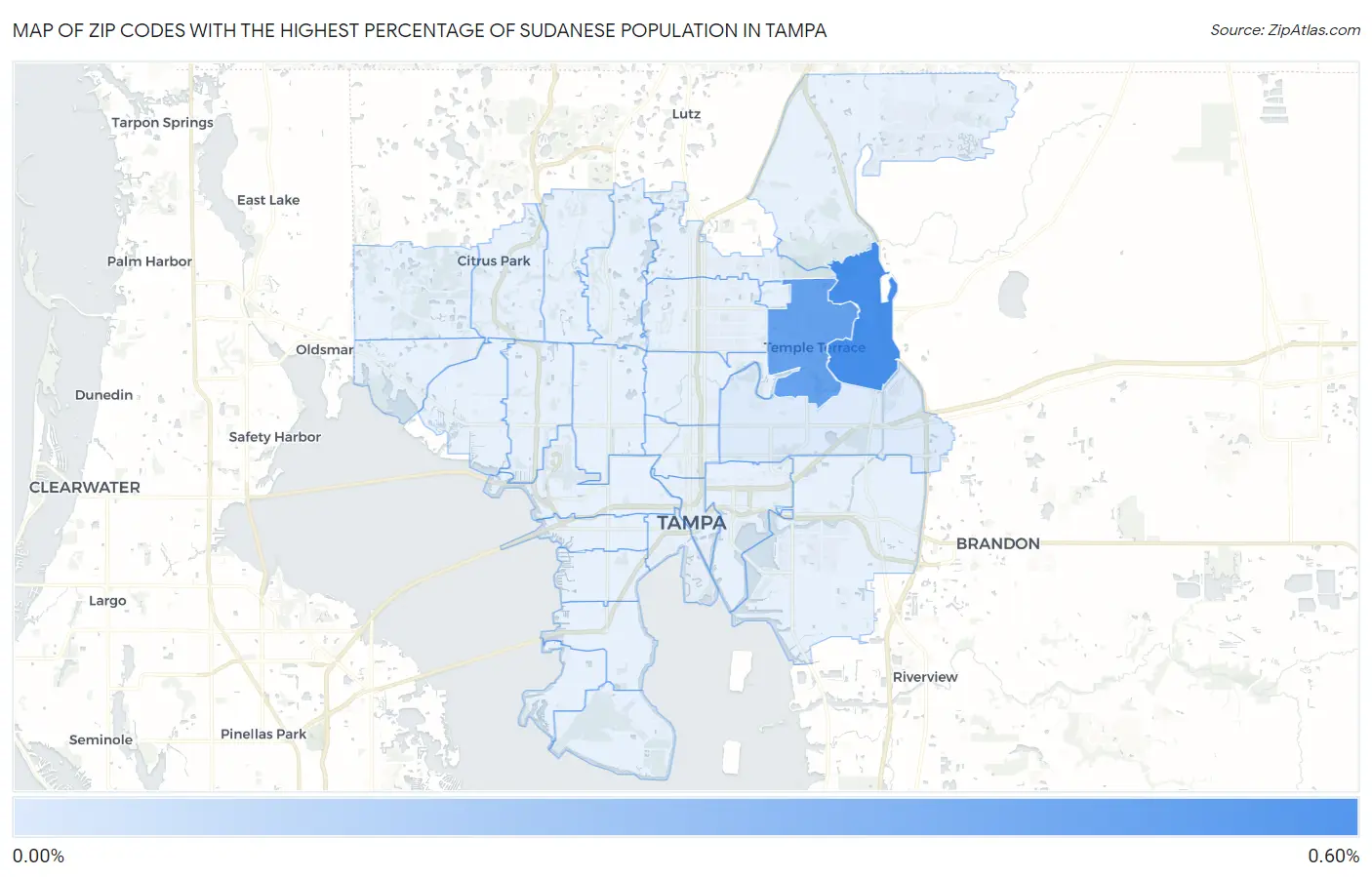 Zip Codes with the Highest Percentage of Sudanese Population in Tampa Map